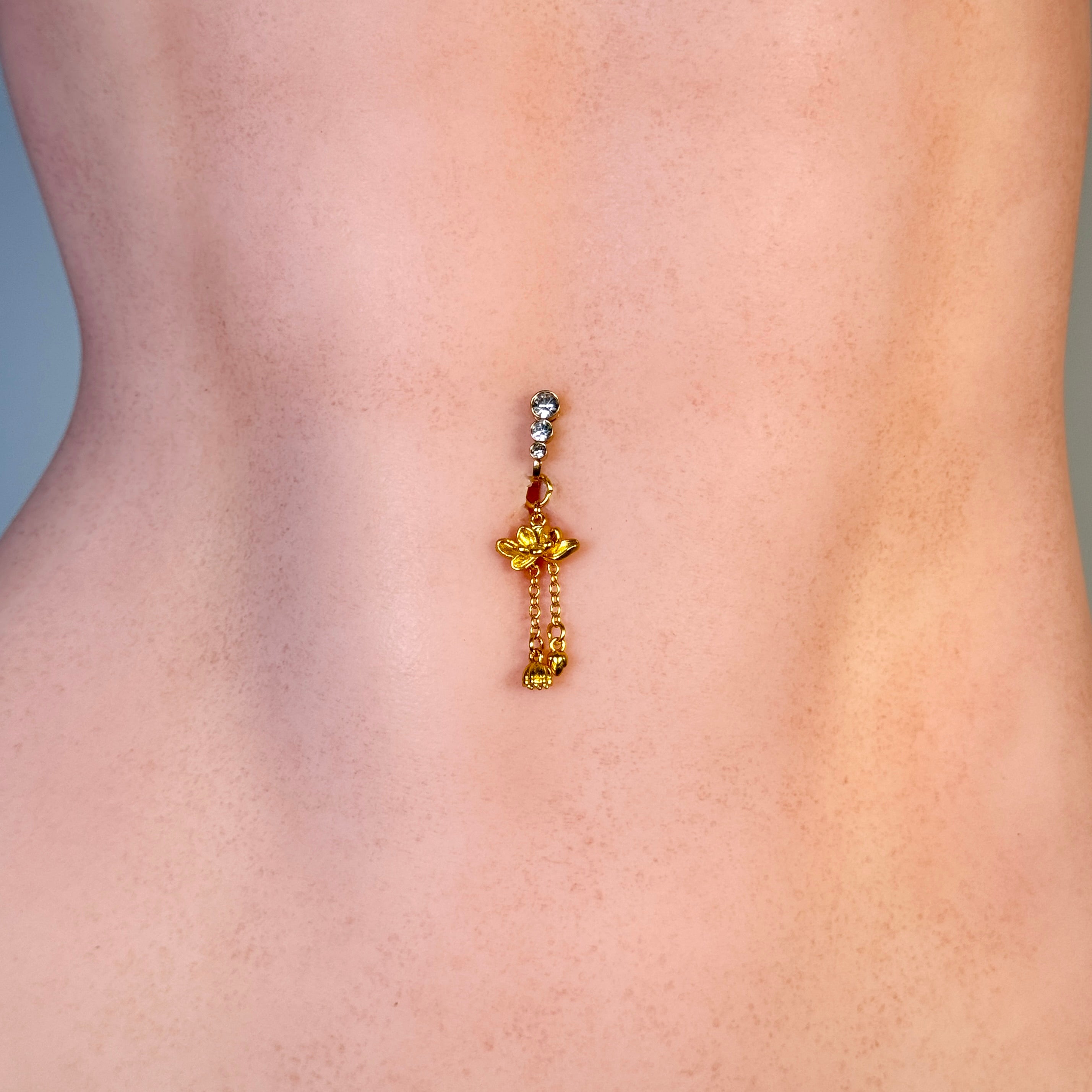 Golden Lotus Charm Simulated Navel Ring