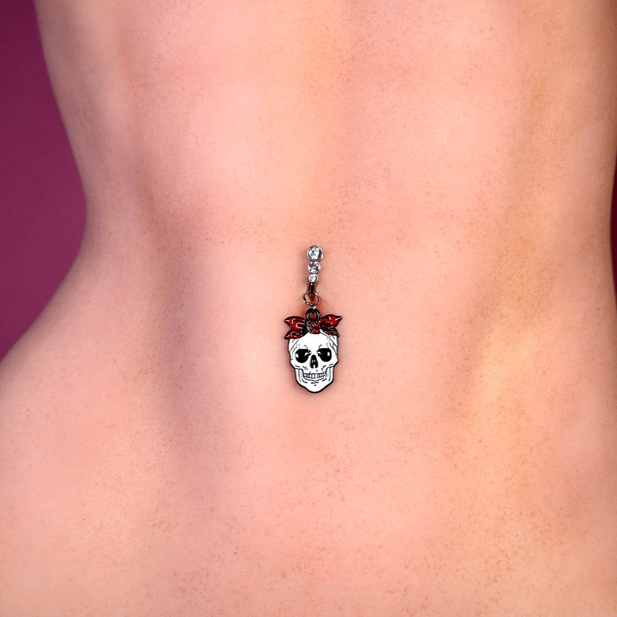 Crimson Bow Skull Halloween Belly Ring