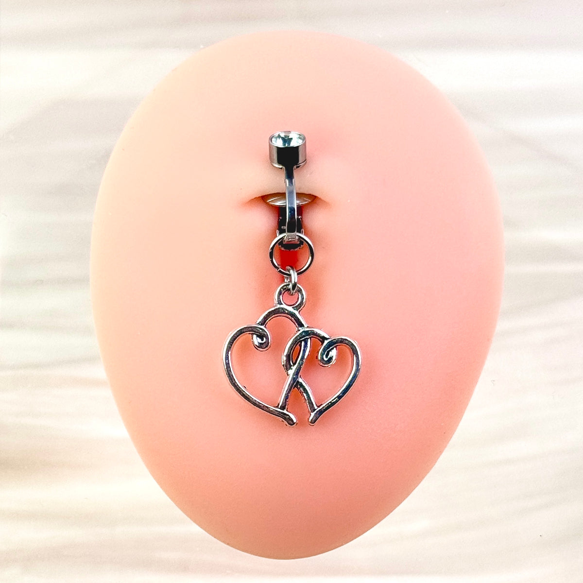Double Heart Faux Belly Button Ring