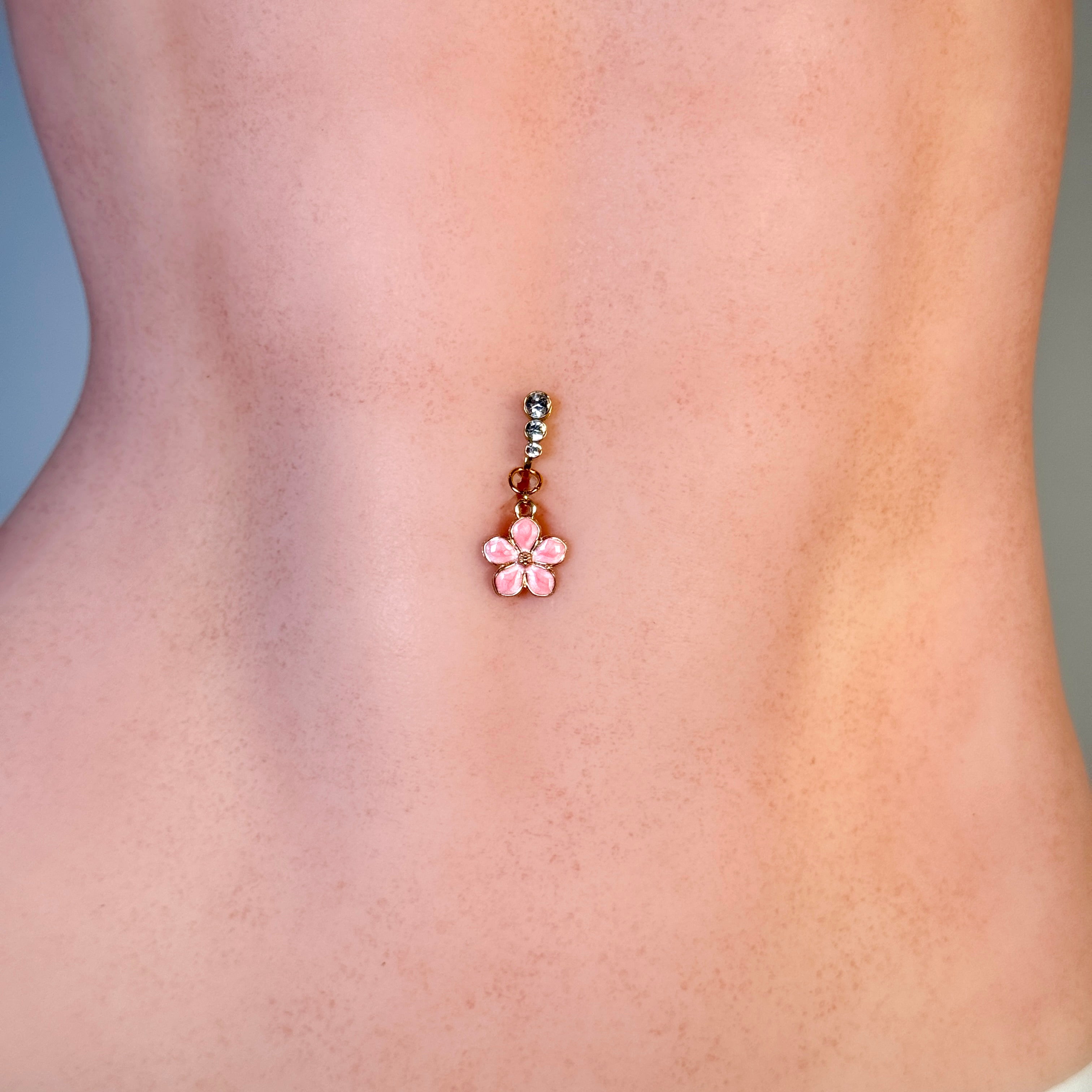 Pink Flower Glow Faux Navel Ring