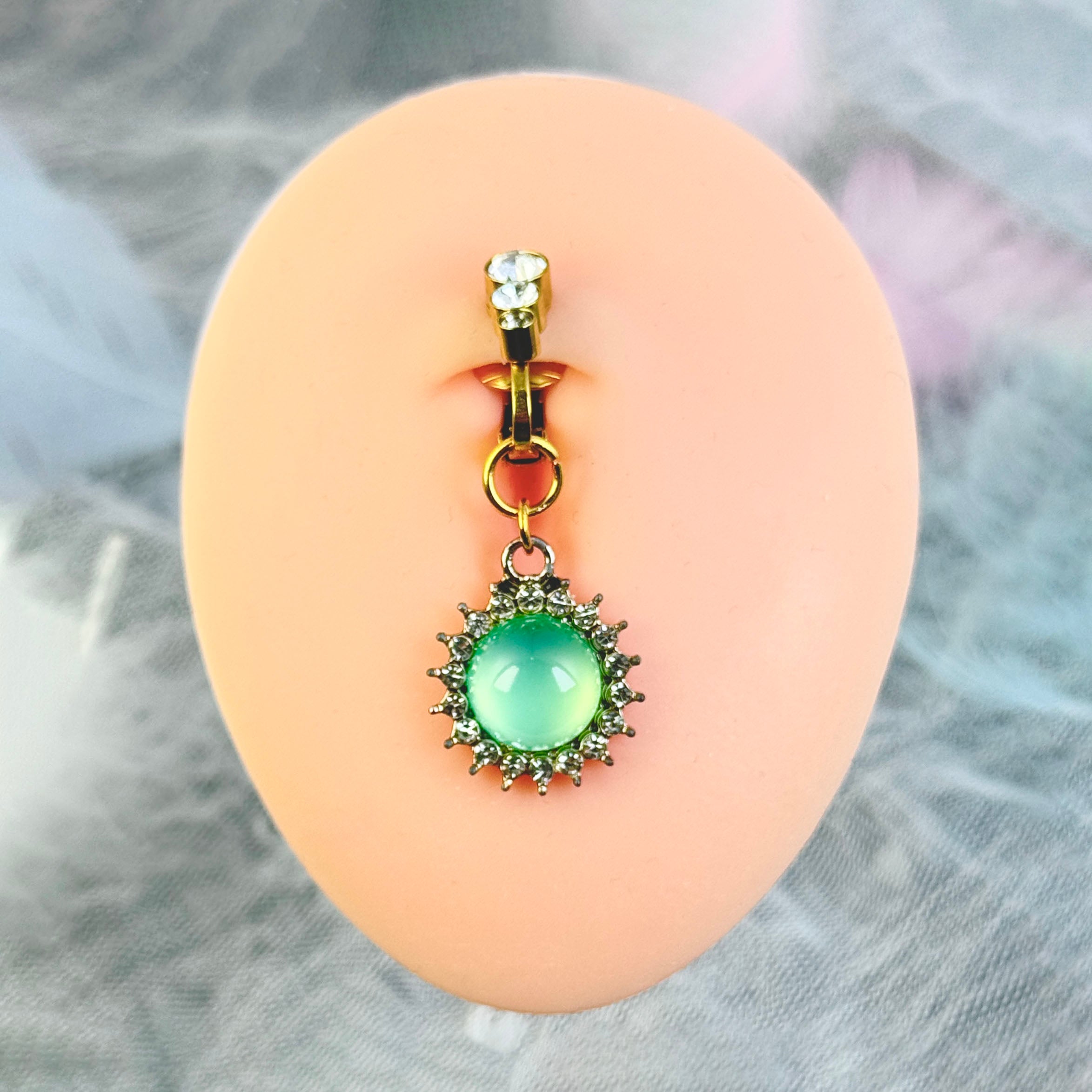 Green Gem Non-Piercing Sun Navel Ring