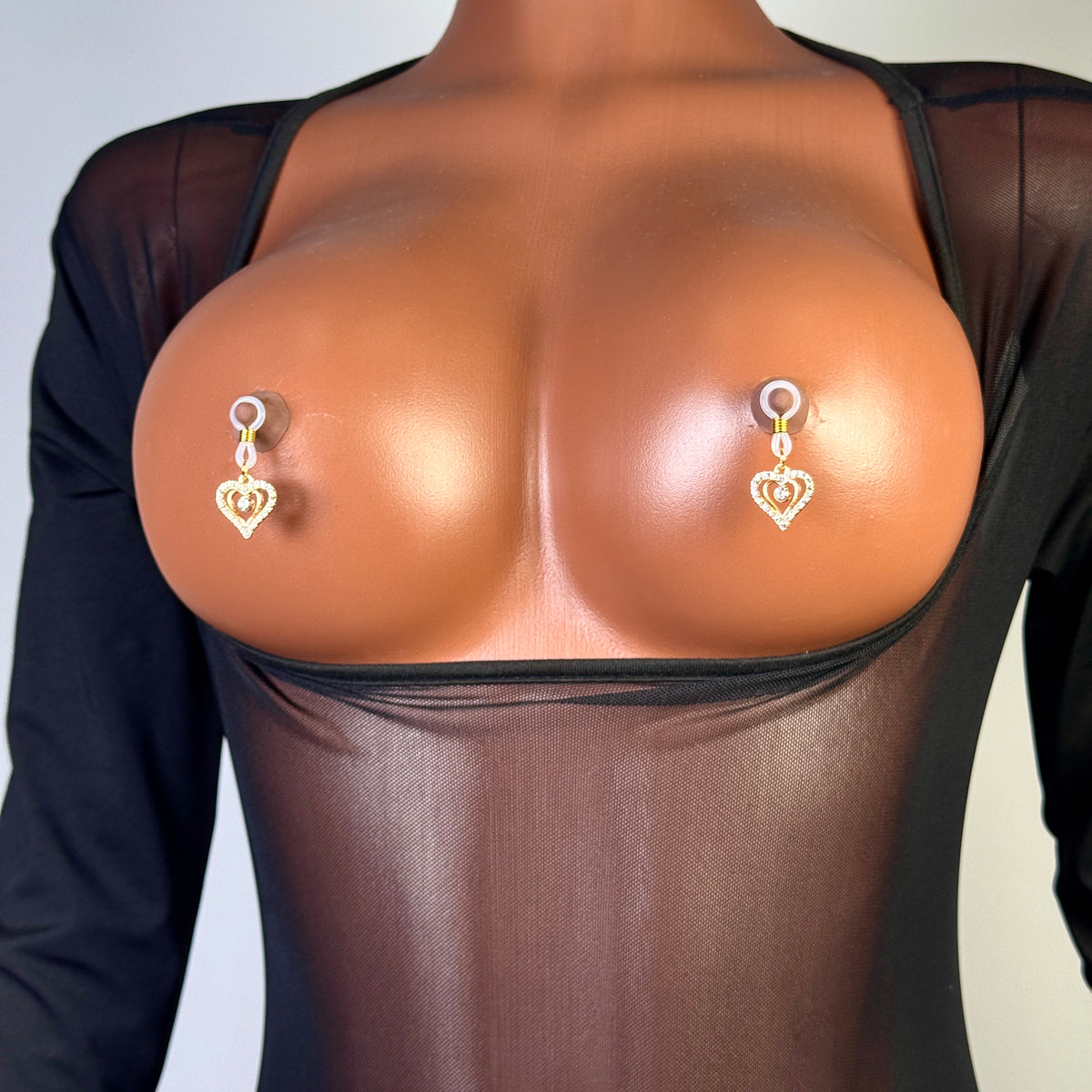 Double Heart Crystal No-Piercing Nipple Clamp