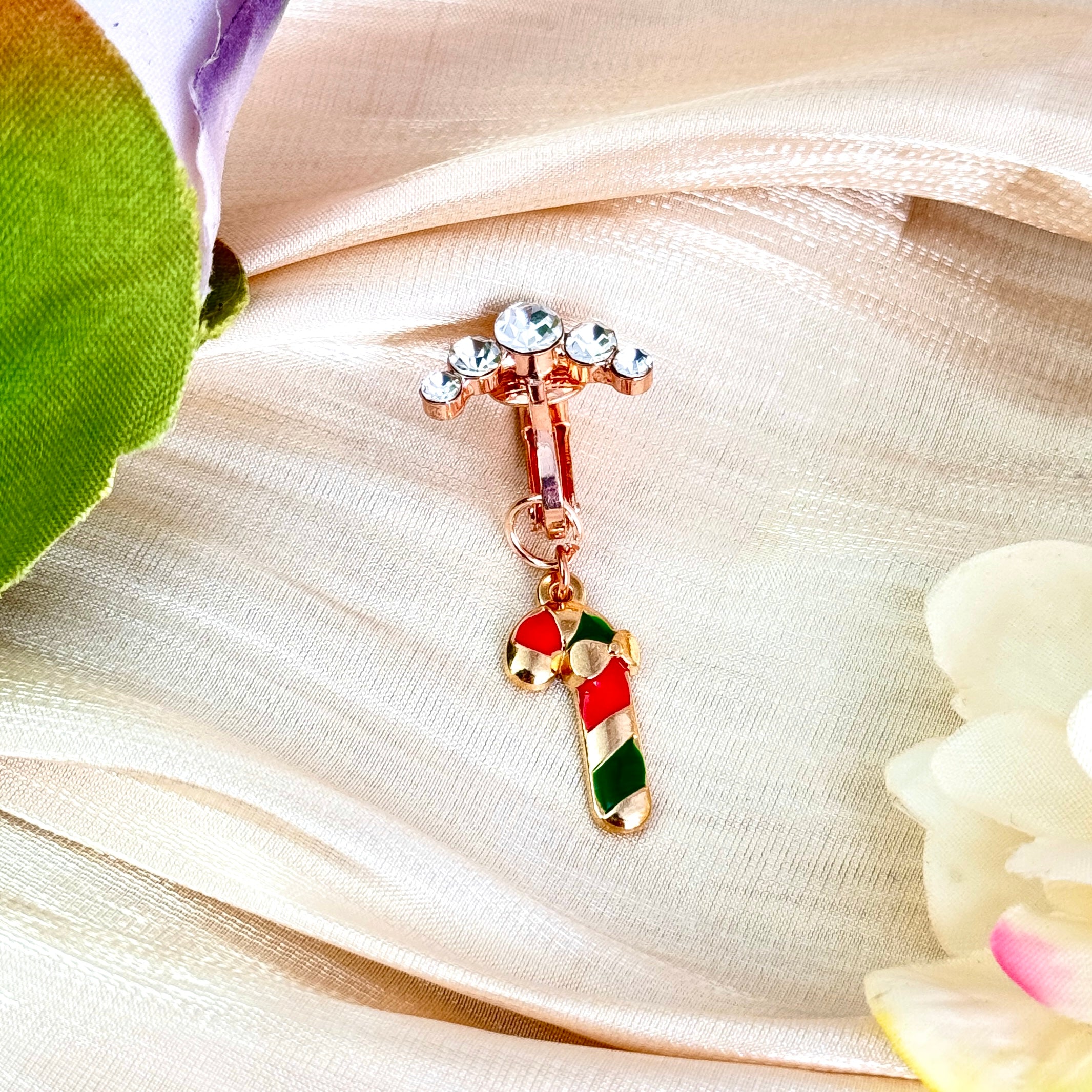 Christmas Candy Cane Faux Belly Button Ring