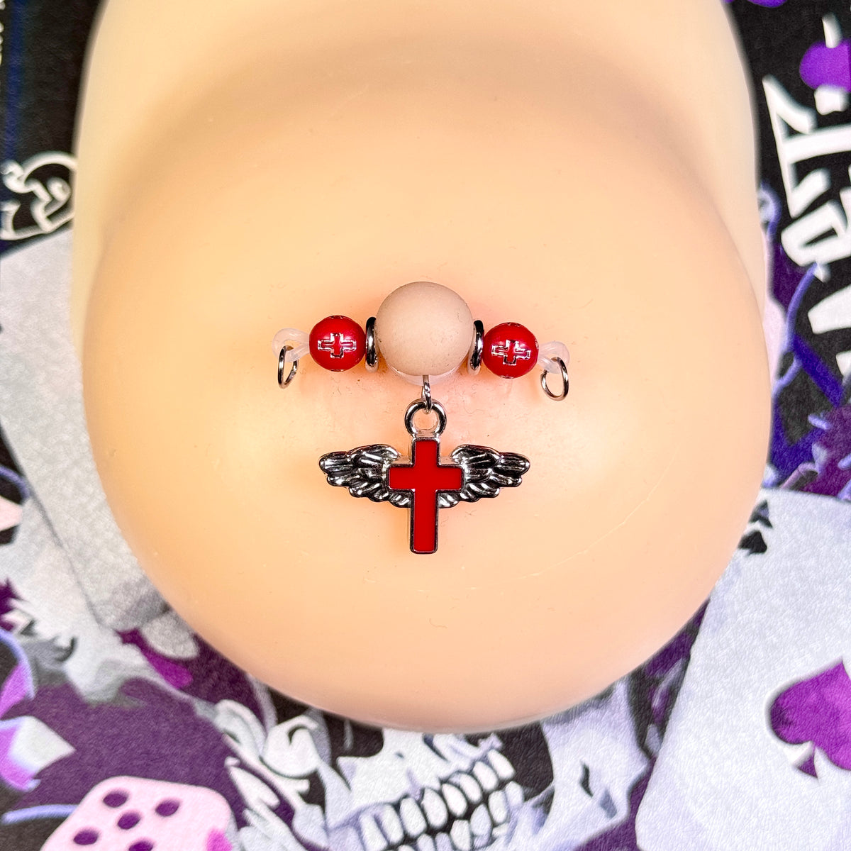 Red Angel Wing Cross Non-Piercing Nipple Clamp
