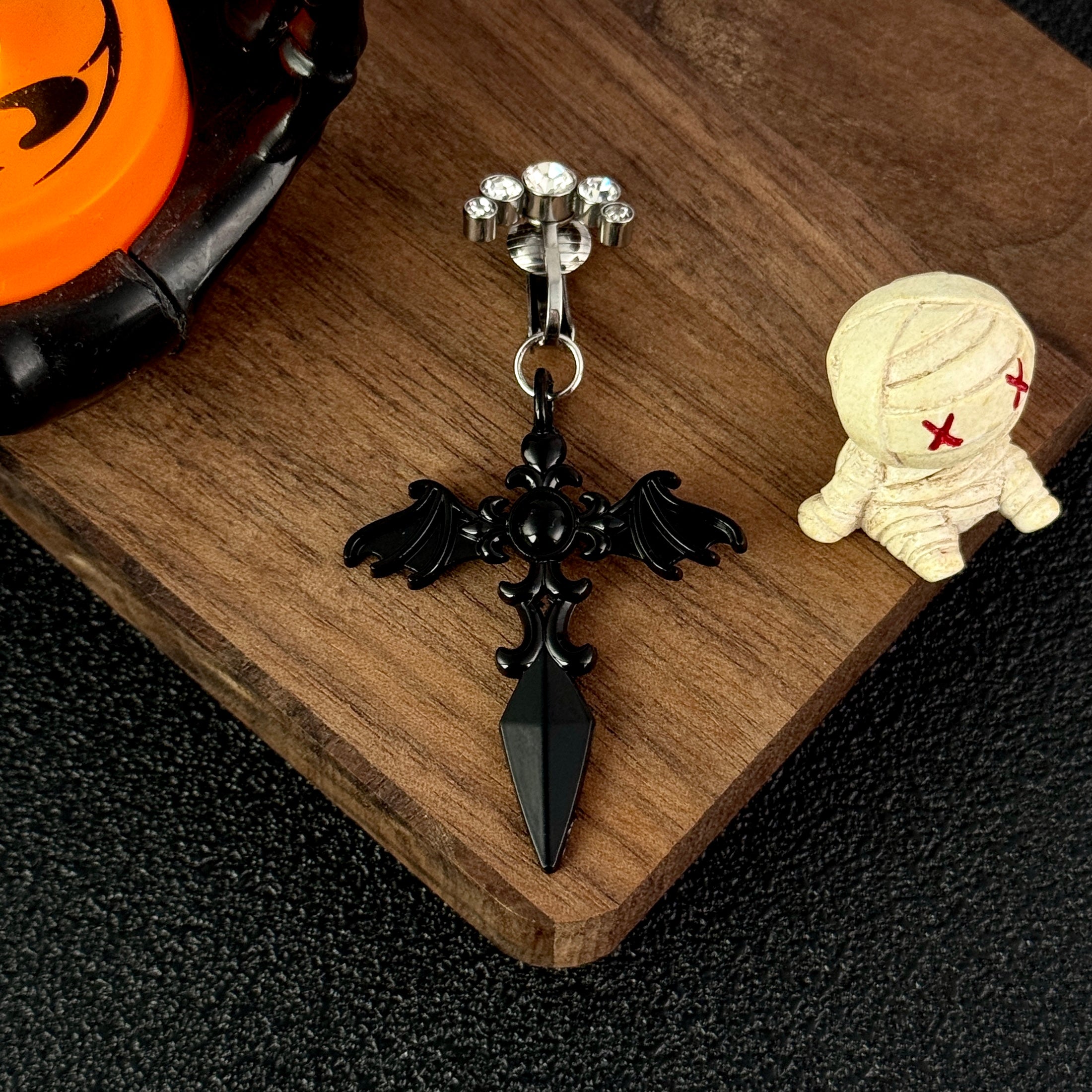 Black Bat Wing Faux Navel Ring