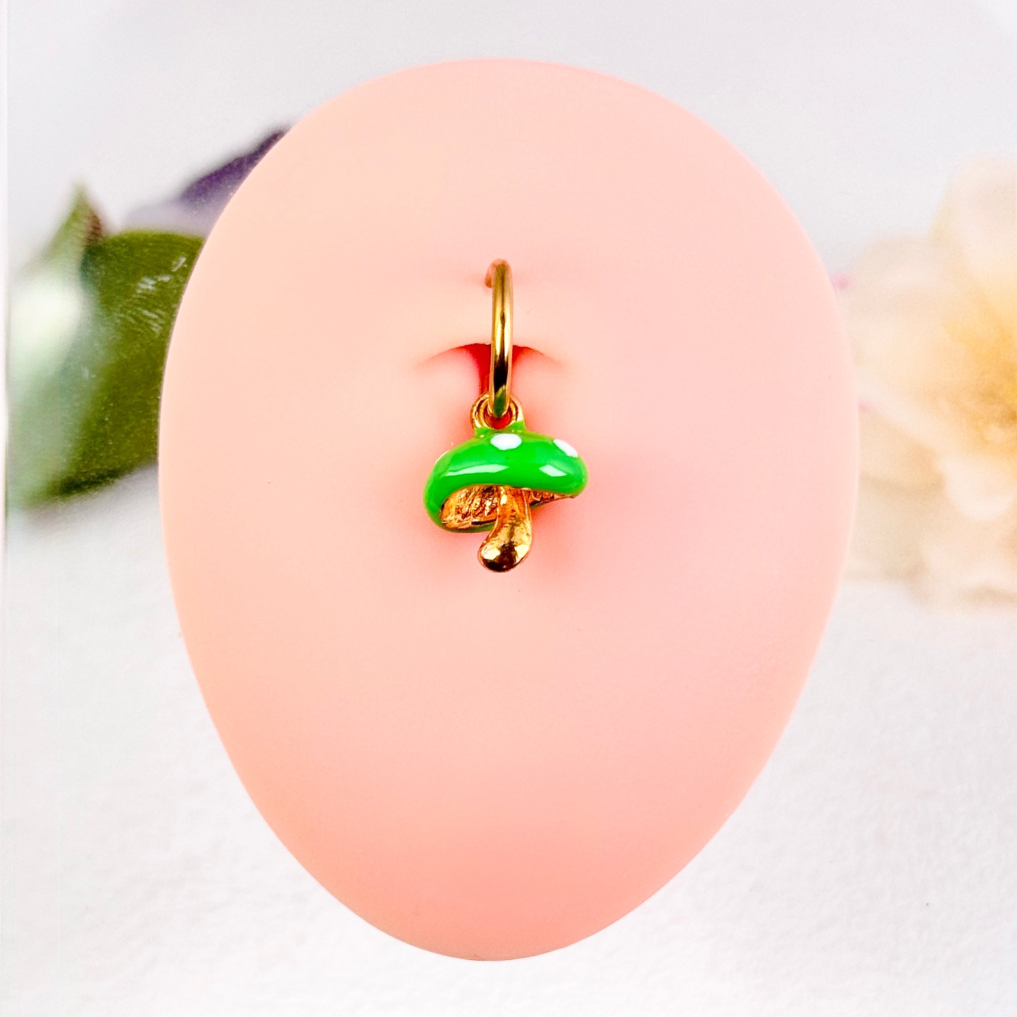 Green Mushroom Charm Faux Belly Ring