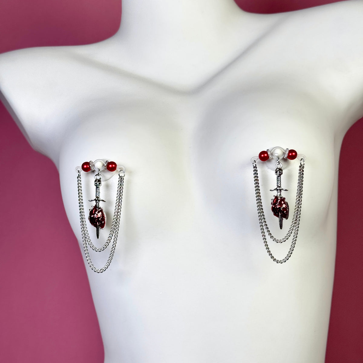 Blood Rose Heart Sword Gothic Nipple Chain
