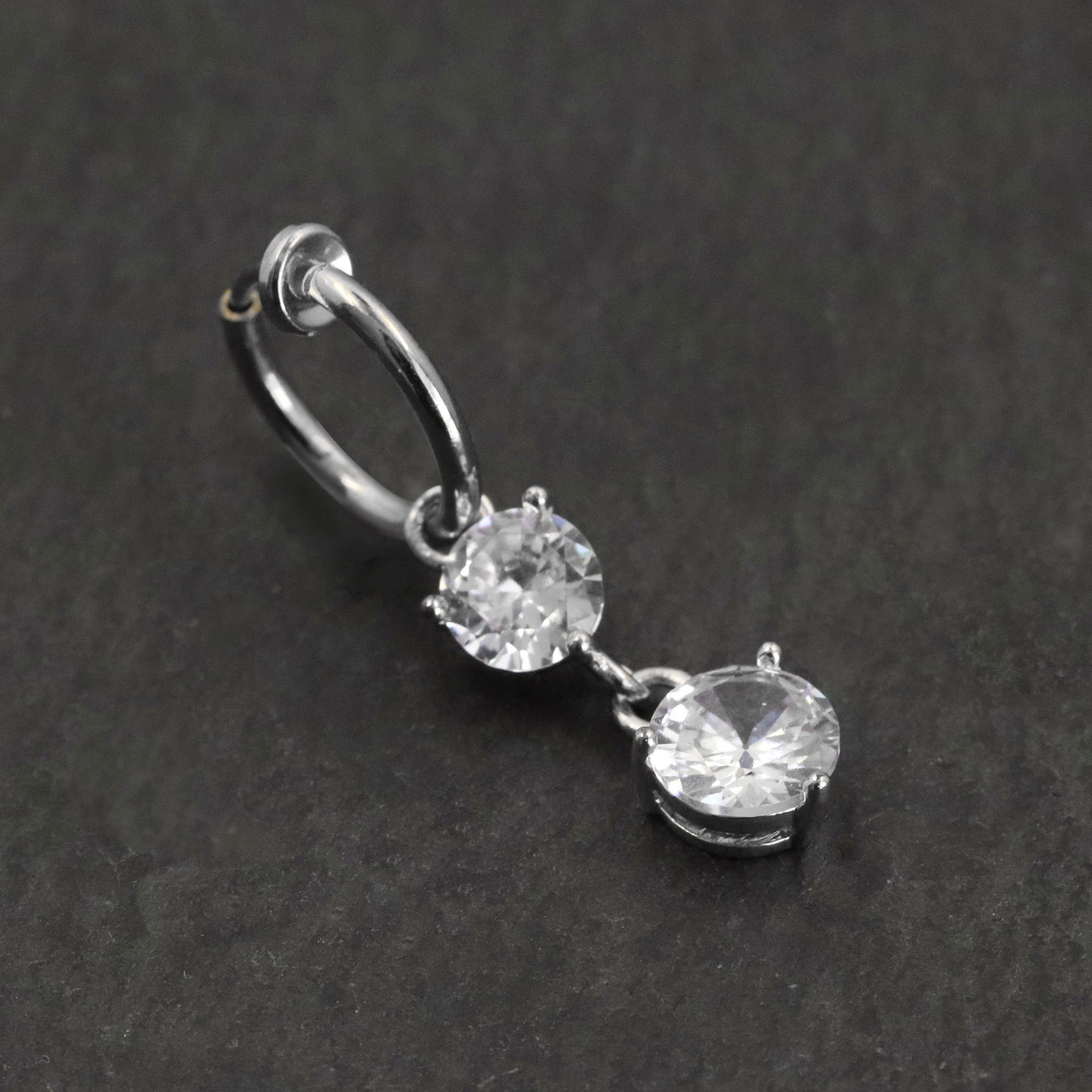 Two Crystal Drop Hoop Clip On Fake Navel Piercing