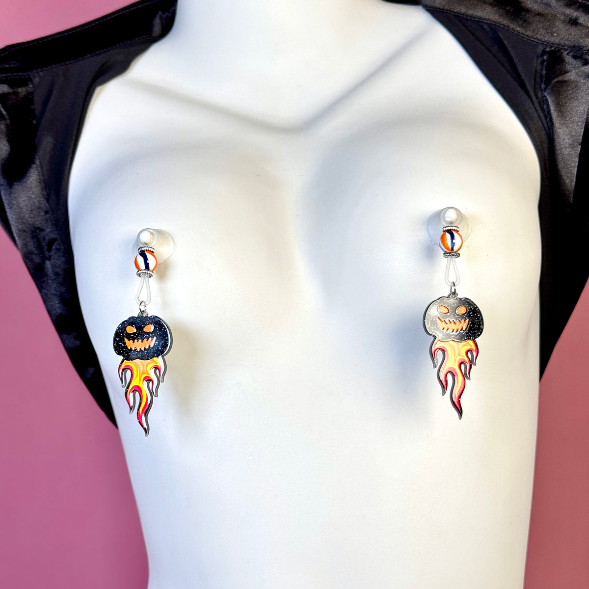 Flame Pumpkin Nipple Clamps