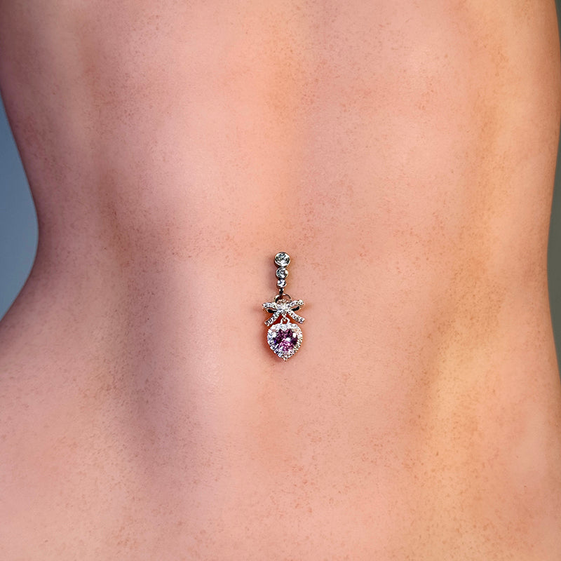 Amethyst Butterfly Heart Belly Clip
