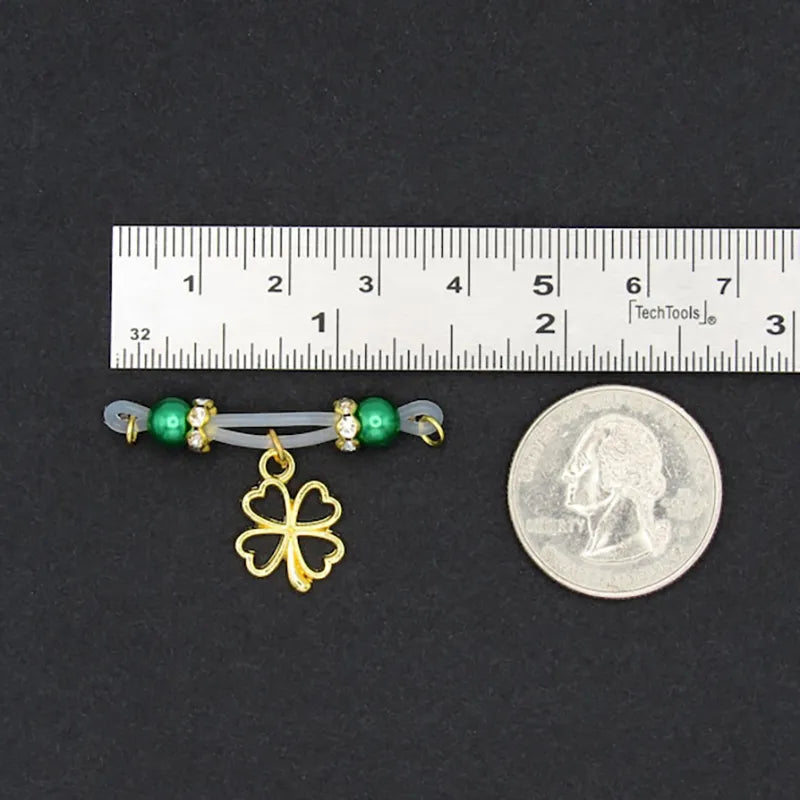 Four-leaf clover charm nipple ring