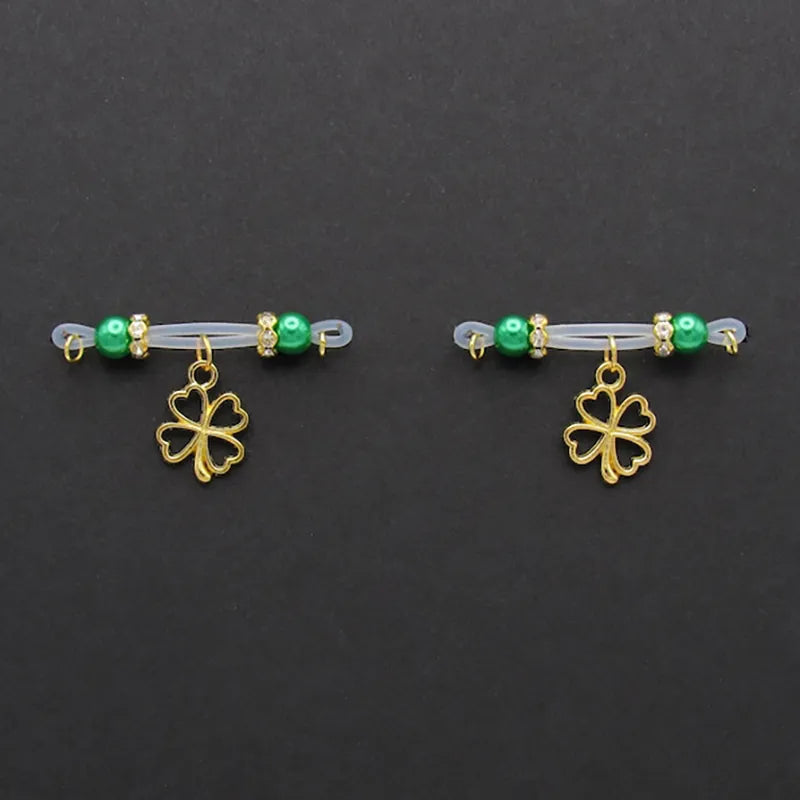 Four-leaf clover charm nipple ring
