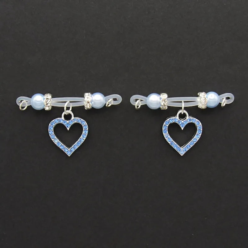 Rhinestone heart-shaped charm nipple clamp