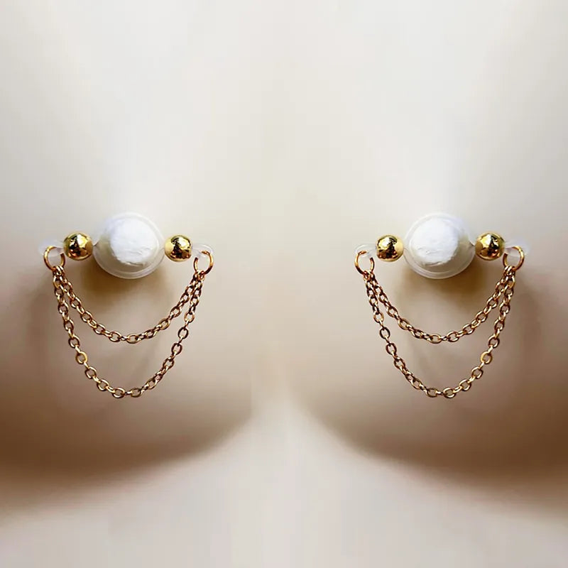 Imitation barbell and chain nipple rings