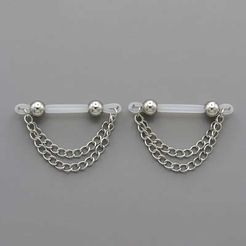 Imitation barbell and chain nipple rings