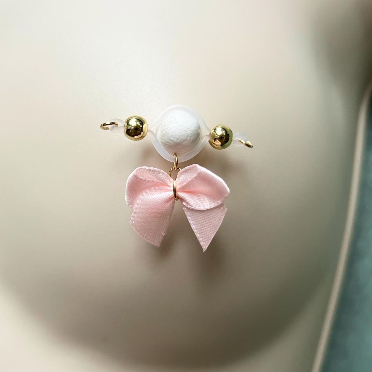 Cute fake nipple piercing with bowknot ornament
