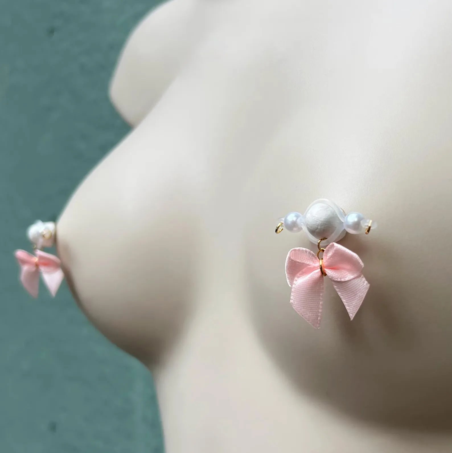 Cute fake nipple piercing with bowknot ornament