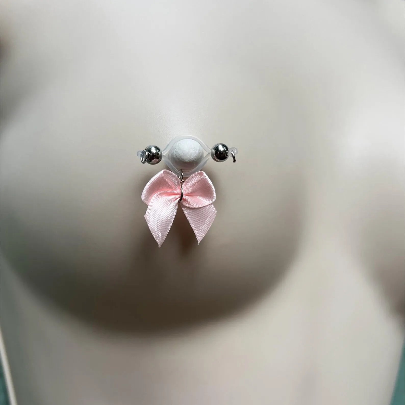 Cute fake nipple piercing with bowknot ornament
